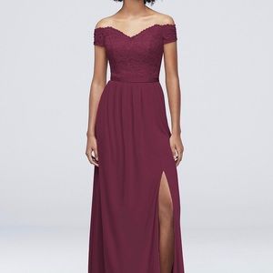 Off-the-Shoulder Lace & Mesh Bridesmaid Dress